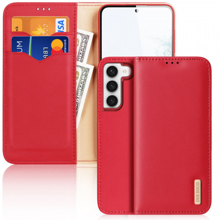 Калъф тип книга от естествена кожа DUX DUCIS Hivo със система против кражба - Samsung Galaxy S23+ червен