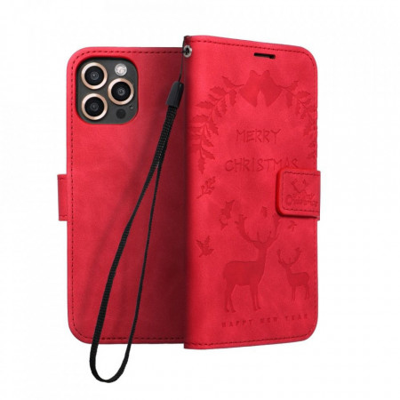 Калъф тип книга FORCELL Mezzo Xmas - Xiaomi Redmi Note 10 5G / Poco M3 Pro / M3 Pro 5G (елен) червен
