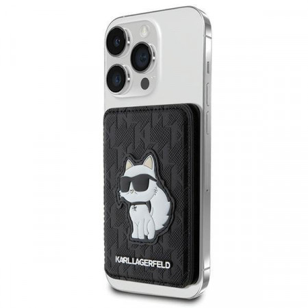 Магнитен портфейл за карти KARL LAGERFELD Saffiano Monogram Choupette KLWMSPSAKHCK MagSafe черен
