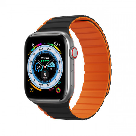Магнитна каишка Dux Ducis LD - Apple Watch 41mm Series 9 / 41mm Series 8 / 41mm Series 7 / 40mm Series 6 / 40mm SE / 40mm Series 5 / 40mm Series 4 / 38mm Series 3 / 38mm Series 2 / 38mm (1st gen) черна / оранжева