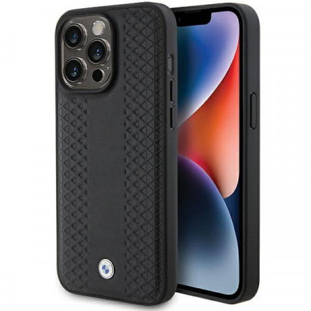 Оригинален гръб от еко кожа BMW Leather Diamond - iPhone 15 Pro Max черен