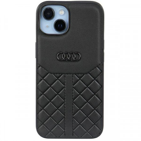 Оригинален гръб от естествена кожа AUDI Genuine Leather AU-TPUPPCIP14-Q8 / D1-BK - iPhone 14 черен