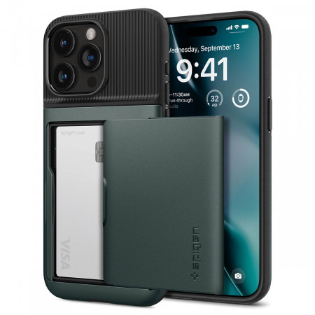 Оригинален гръб със слот за карта SPIGEN Slim Armor CS - iPhone 15 Pro Max Abyss Green