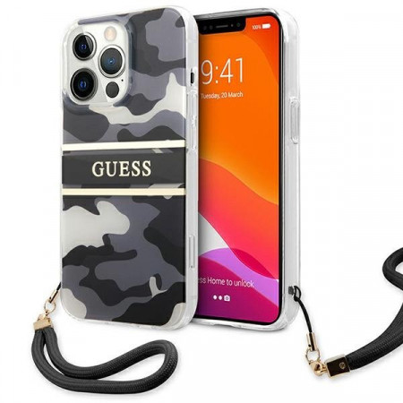 Оригинален гръб с каишка GUESS Camo GUHCP13LKCABBK - iPhone 13 Pro черен