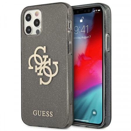 Оригинален гръб GUESS Glitter 4G Big Logo GUHCP12LPCUGL4GBK - iPhone 12 Pro Max черен
