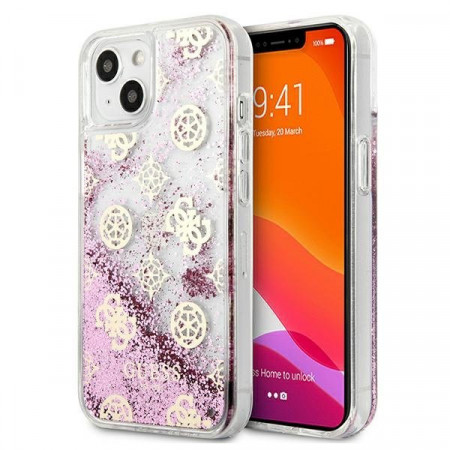 Оригинален гръб GUESS Peony Liquid Glitter GUHCP13SLGPEPI - iPhone 13 mini розов