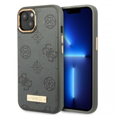 Оригинален гръб GUESS Peony Logo Plate MagSafe GUHMP13MSAPSTG - iPhone 13 сив