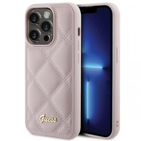 Оригинален гръб GUESS Quilted Metal Logo - iPhone 15 Pro Max розов
