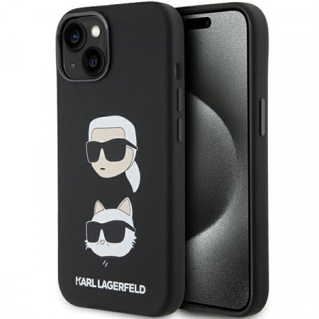 Оригинален гръб KARL LAGERFELD Silicone Karl & Choupette Head - iPhone 15 Plus / 14 Plus черен