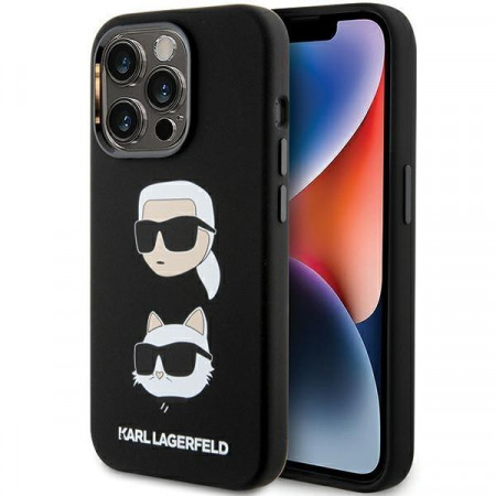 Оригинален гръб KARL LAGERFELD Silicone Karl & Choupette Head - iPhone 15 Pro Max черен
