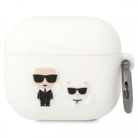 Оригинален калъф за слушалки Karl LAGERFELD Silicone Karl & Choupette KLACA3SILKCW - AirPods 3 бял