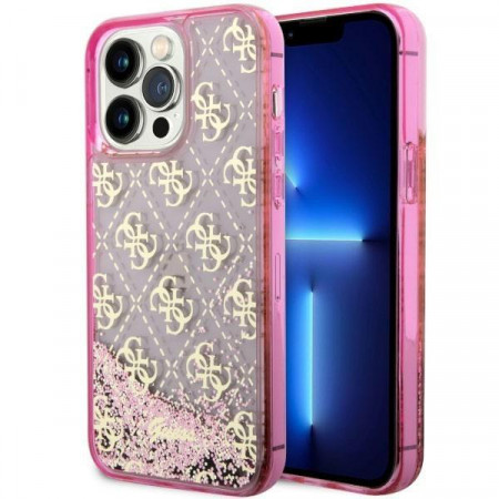 Оригинален полупрозрачен гръб GUESS 4G Liquid Glitter GUHCP14XLC4PSGP - iPhone 14 Pro Max розов
