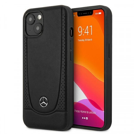 Оригинален твърд гръб от естествена кожа MERCEDES Urban MEHCP13SARMBK - iPhone 13 mini черен