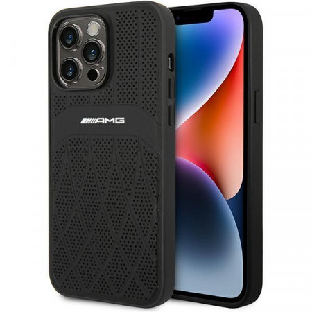 Оригинален твърд гръб AMG Leather Curved Lines MagSafe AMHMP14XOSDBK - iPhone 14 Pro Max черен