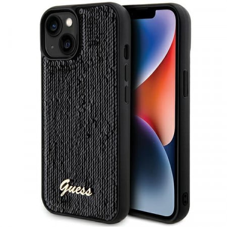 Оригинален твърд гръб GUESS Sequin Script Metal - iPhone 13 / 14 / 15 черен