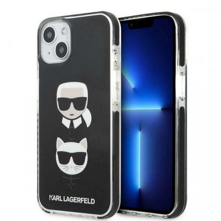 Оригинален твърд гръб KARL LAGERFELD Karl & Choupette Head KLHCP13MTPE2TK - iPhone 13 черен