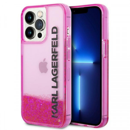 Оригинален твърд гръб KARL LAGERFELD Liquid Glitter Elong KLHCP14LLCKVF - iPhone 14 Pro розов