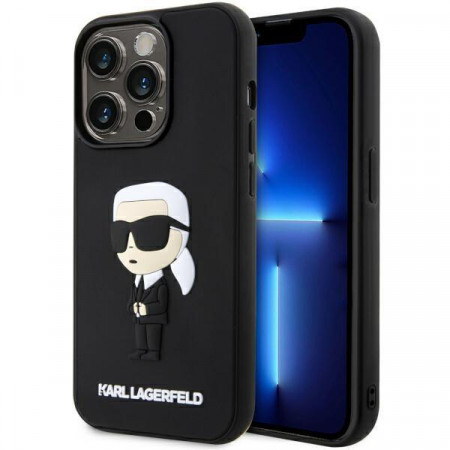 Оригинален твърд гръб KARL LAGERFELD Rubber Ikonik 3D KLHCP14L3DRKINK - iPhone 14 Pro черен