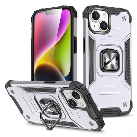 Подсилен гръб WOZINSKY Ring Armor със стойка - iPhone 15 Plus сребрист