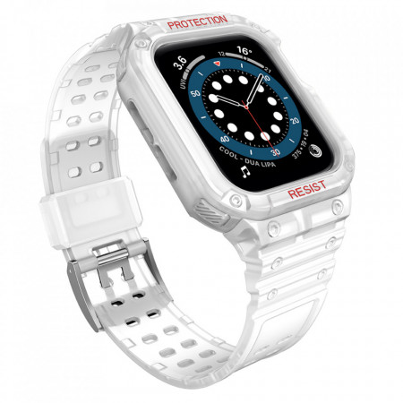 Подсилен калъф за корпус с каишка Protect - Apple Watch 45mm Series 9 / 45mm Series 8 / 45mm Series 7 / 44mm SЕ (2nd gen) / 44mm SE / 44mm Series 6 / 44mm Series 5 / 44mm Series 4 / 42mm Series 3 / 42mm Series 2 бял