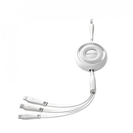 Прибиращ се кабел за зареждане и данни JOYROOM Colorful S-A40 3in1 USB Type A към USB Type C / Lightning / micro USB 1m бял