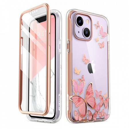 Прозрачен калъф 360° с рамка SUPCASE Cosmo - iPhone 14 розови пеперуди