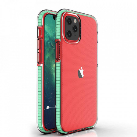 Прозрачен силиконов гръб с цветен кант Spring - iPhone 13 mini мента