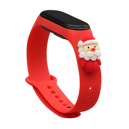 Силиконова каишка за часовник Xmas - Xiaomi Mi Band 3 / Band 4 коледен дизайн (Дядо Коледа 2) червен