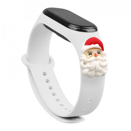 Силиконова каишка Xmas - Xiaomi Mi Band 3 / Band 4 коледен дизайн (Дядо Коледа) бял