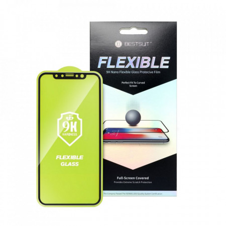 5D Full Glue гъвкав протектор с пълно покритие BESTSUIT Flexible - iPhone 14 Pro Max с черна рамка