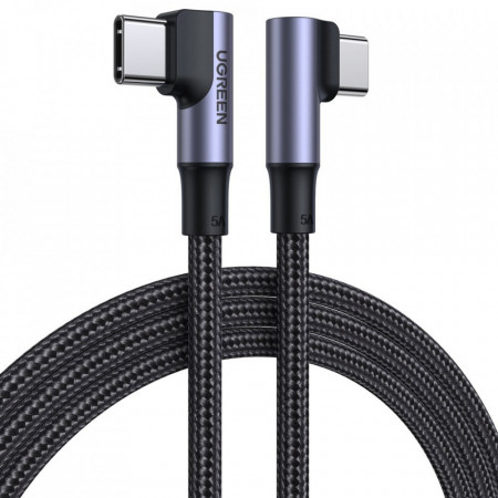 90° кабел за зареждане и данни UGREEN USB Type C 2.0 към USB Type C 2.0 5A 1m черен