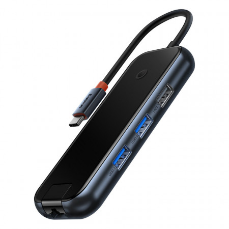 Baseus AcmeJoy 6-Port HUB Docking Station (USB-C to USB-C PD & Data / 2xUSB3.0 / USB2.0 / HDMI / RJ45) dark сив (WKJZ010013)