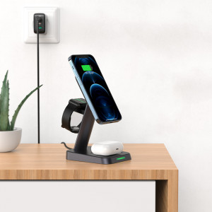 Безжично зарядно със стойка ACEFAST Qi 15W за iPhone (поддържа Magsafe), Apple Watch и AirPods (E3) черно - Img 11