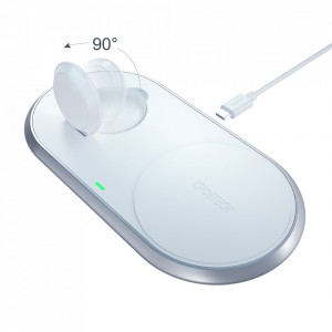 Безжично зарядно със стойка CHOETECH Qi 10W 2в1 MFi + кабел USB Type C (T317) бяло - Img 1