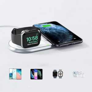 Безжично зарядно със стойка CHOETECH Qi 10W 2в1 MFi + кабел USB Type C (T317) бяло - Img 3