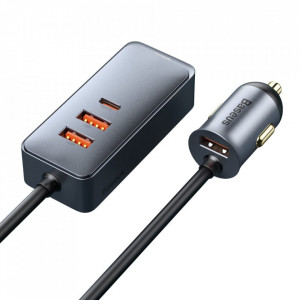 Зарядно за кола BASEUS Share Together 120W USB Type A с удължител за задната седалка 2x USB Type A / USB Type C PD QC (CCBT-B0G) сиво - Img 1