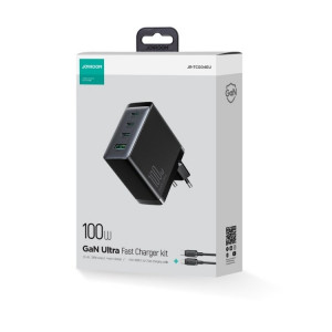 Зарядно за стена JOYROOM JR-TCG04EU GaN 100W USB Type A / 3x USB Type C + кабел USB Type C към USB Type C 100W черно - Img 4