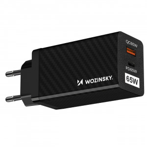 Зарядно за стена WOZINSKY GaN 65W USB Type A / USB Type C PD QC3.0 (WWCG01) черно - Img 2