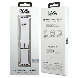 Силиконова каишка Karl lagerfeld 3D Rubber Karl Head strap - Apple Watch 41mm Series 9 / 41mm Series 8 / 41mm Series 7 / 40mm Series 6 / 40mm SE / 40mm Series 5 / 40mm Series 4 / 38mm Series 3 / 38mm Series 2 / 38mm (1st gen) бял - Img 4