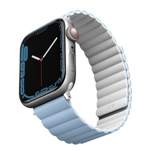 Двулицева магнитна каишка UNIQ Revix - Apple Watch Ultra 49mm / Ultra 2 49mm / 45mm Series 9 / 45mm Series 8 / 45mm Series 7 / 44mm SЕ (2nd gen) / 44mm SE / 44mm Series 6 / 44mm Series 5 / 44mm Series 4 / 42mm Series 3 / 42mm Series 2 бял / син - Img 3
