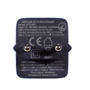 Зарядно за стена JOYROOM GaN 65W USB Type A / 2x USB Type C черен + кабел USB Type C към USB Type C 100W 1.2m (TCG01) черно - Img 6