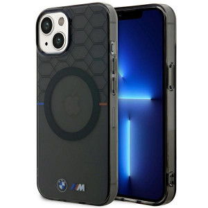 Оригинален гръб BMW Pattern MagSafe BMHMP14SHGPK - iPhone 14 сив - Img 1