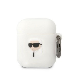 Оригинален калъф за слушалки Karl LAGERFELD Silicone Karl Head 3D KLA2RUNIKH - AirPods 1 / 2 бял - Img 1