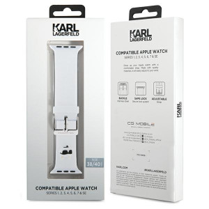 Силиконова каишка Karl lagerfeld 3D Rubber Choupette Heads Strap - Apple Watch 41mm Series 9 / 41mm Series 8 / 41mm Series 7 / 40mm Series 6 / 40mm SE / 40mm Series 5 / 40mm Series 4 / 38mm Series 3 / 38mm Series 2 / 38mm (1st gen) бял - Img 4