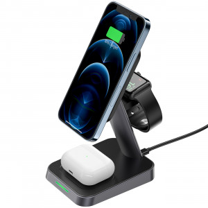 Безжично зарядно със стойка ACEFAST Qi 15W за iPhone (поддържа Magsafe), Apple Watch и AirPods (E3) черно - Img 13
