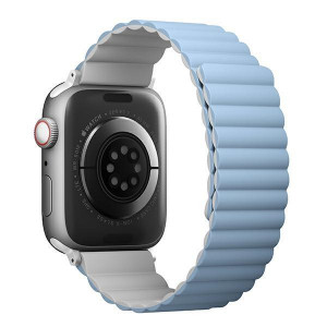 Двулицева магнитна каишка UNIQ Revix - Apple Watch Ultra 49mm / Ultra 2 49mm / 45mm Series 9 / 45mm Series 8 / 45mm Series 7 / 44mm SЕ (2nd gen) / 44mm SE / 44mm Series 6 / 44mm Series 5 / 44mm Series 4 / 42mm Series 3 / 42mm Series 2 бял / син - Img 4