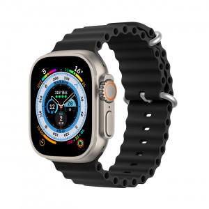 Силиконова каишка Dux Ducis OceanWave - Apple Watch 45mm Series 9 / 45mm Series 8 / 45mm Series 7 / 44mm SЕ (2nd gen) / 44mm SE / 44mm Series 6 / 44mm Series 5 / 44mm Series 4 / 42mm Series 3 / 42mm Series 2 черен - Img 1