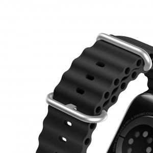 Силиконова каишка Dux Ducis OceanWave - Apple Watch 45mm Series 9 / 45mm Series 8 / 45mm Series 7 / 44mm SЕ (2nd gen) / 44mm SE / 44mm Series 6 / 44mm Series 5 / 44mm Series 4 / 42mm Series 3 / 42mm Series 2 черен - Img 7