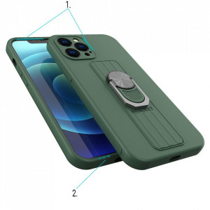 Силиконов гръб с държач-стойка Ring - iPhone 13 mini кафяв - Img 3