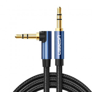 90° аудио кабел UGREEN жак 3.5mm 0.5m син (AV112) - Img 1